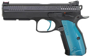 CZ Custom Shop Shadow 2 Accu Blue 9mm Pistol with 4.89-inch Barrel and Blue Checkered Aluminum Grips CZ Custom Shop Shadow 2 Accu Blue 9mm Pistol with 4.89-inch Barrel and Blue Checkered Aluminum Grips