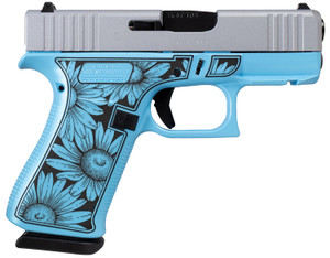 Glock G43X Slim Sub-Compact 9mm with Blue Cerakote Finish and Black Daisy Laser Engraving - Model UX4350204FRDAISYBLUE
