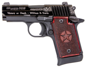 Sig Sauer P938 Texas Engraved Silver 9mm Luger with Redwood Grips and Night Sights Sig Sauer P938 Texas Engraved Silver 9mm Luger with Redwood Grips and Night Sights