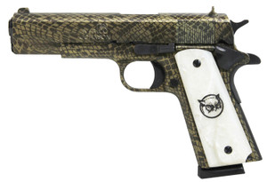 Oaks Wholesale Dist Iver 1911A1 Water Moccasin .45 ACP Pistol with Green Snakeskin Hydrographic Finish
