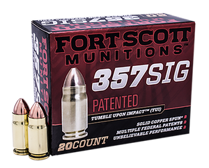 Fort Scott Munitions Tumble Upon Impact (tui), Fsm 357sig-095-scv    357sig  95gr Tui       20/25