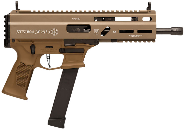 Grand Power Stribog SP9A3G 9mm Luger 8-inch Threaded Barrel with Flat Dark Earth Finish