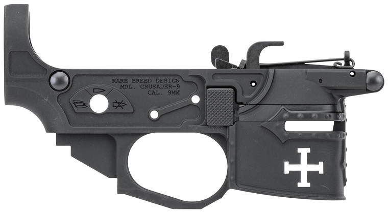 Spikes Tactical Rare Breed Crusader 9mm Luger Stripped Lower Receiver - Black Anodized Aluminum Spikes Tactical Rare Breed Crusader 9mm Luger Stripped Lower Receiver - Black Anodized Aluminum