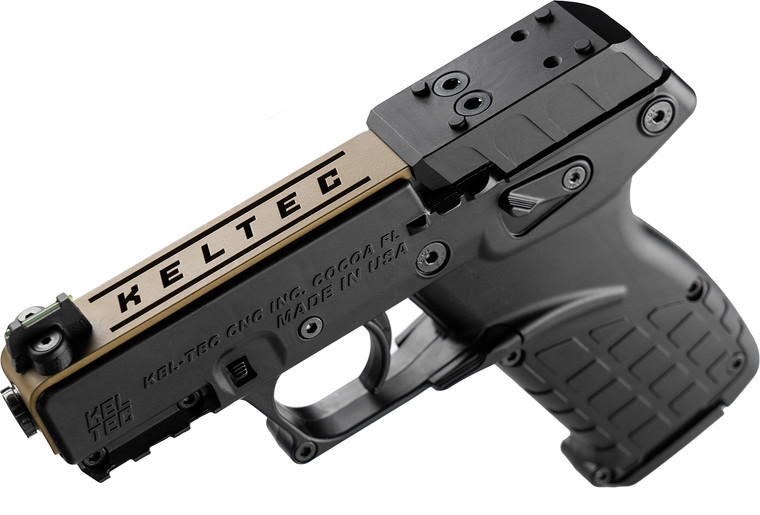 Kel-Tec P17BBLKORTANS 22 LR Semi-Auto Pistol with 16+1 Capacity, 3.8-inch Barrel, and Optic-Ready/Tactical Slide in Tan Kel-Tec P17BBLKORTANS 22 LR Semi-Auto Pistol with 16+1 Capacity, 3.8-inch Barrel, and Optic-Ready/Tactical Slide in Tan