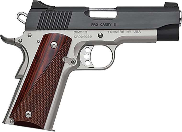 Kimber Mfg. Inc Pro Carry II 45 ACP Pistol - 4-Inch Barrel, Satin Silver Frame, Rosewood Grips Kimber Mfg. Inc Pro Carry II 45 ACP Pistol - 4-Inch Barrel, Satin Silver Frame, Rosewood Grips