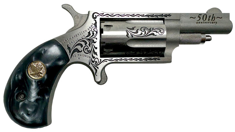 North American Arms 22M50B 50th Anniversary .22 Magnum Revolver with Black Pearl Grips and Engraved Finish North American Arms 22M50B 50th Anniversary .22 Magnum Revolver with Black Pearl Grips and Engraved Finish