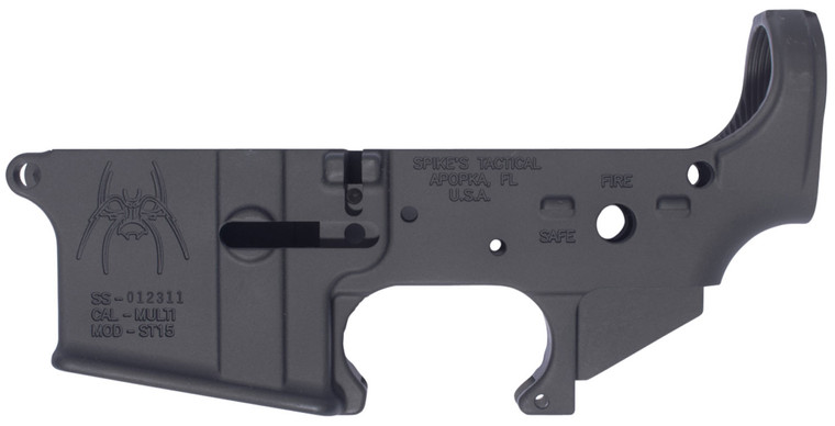 Spikes Tactical STLS018 Spider Stripped Lower Receiver for AR-15 - Multi-Caliber 7075-T6 Aluminum, Black Anodized Finish