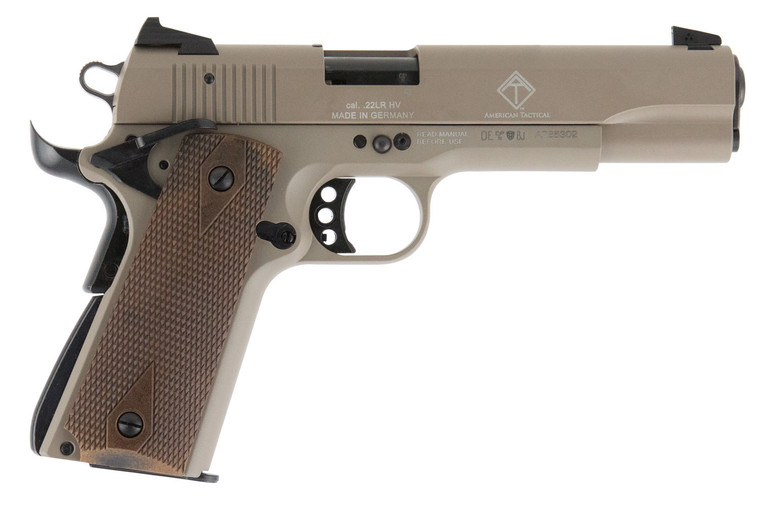 GSG German Sports Guns 2210M1911T 1911 Pistol in .22 LR with 5-inch Threaded Barrel and Tan Serrated Slide