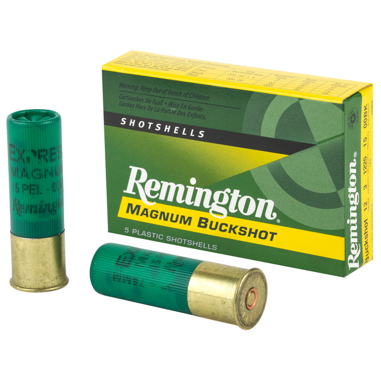 Remington Model 20636 12 Gauge Extra Mag Shotgun Shells, 3-Inch, 00 Buck, 5 Rounds per Box