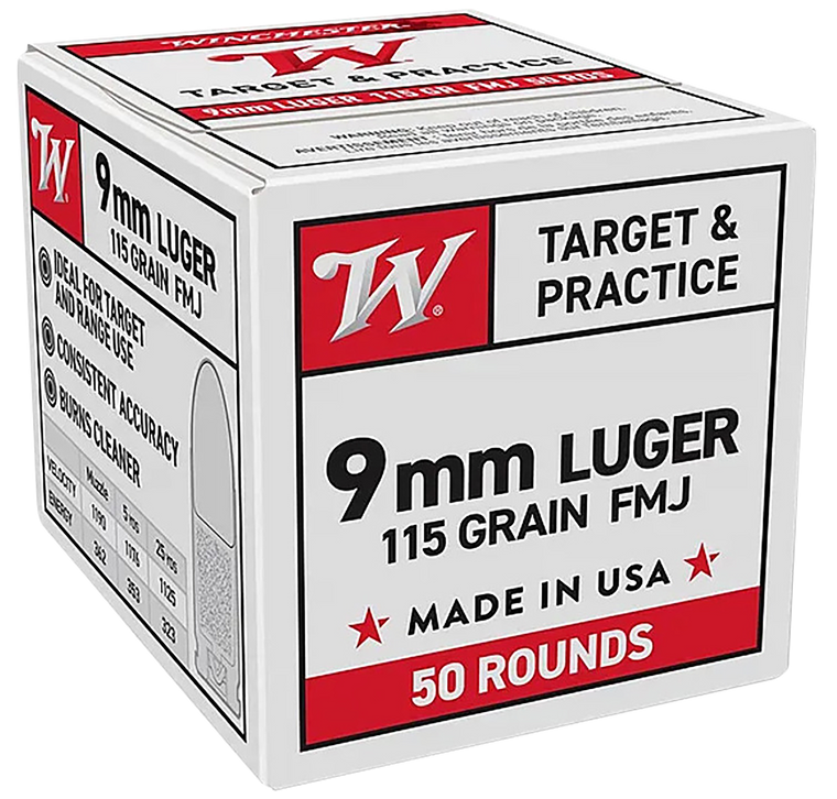 Winchester Ammo , Win W9mm50          9mm      115 Fmj         50/10