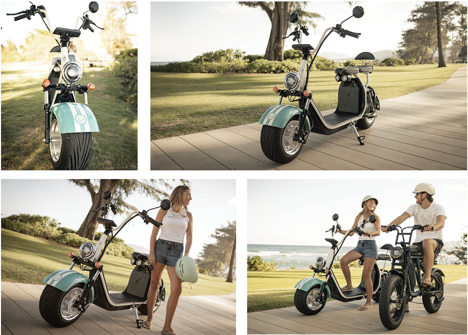 collage of images of people riding Island Cruzers