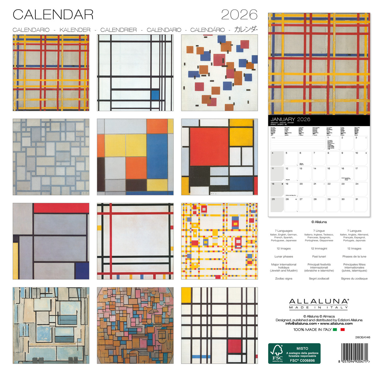 MONDRIAN - 12 x 12 WALL CALENDAR - Nelson Line