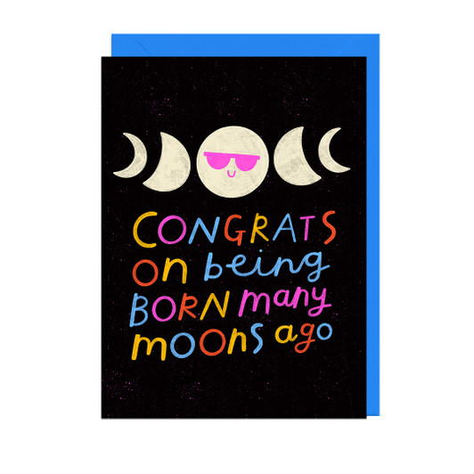  BORN MANY MOONS AGO- 5 x 7 BIRTHDAY CARD