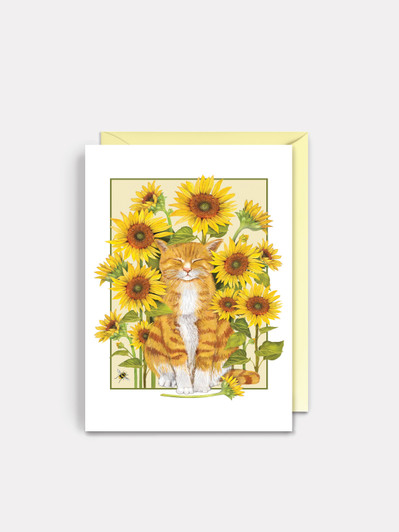 Cat Sunflowers - 4.5 x 6.25 Birthday Card