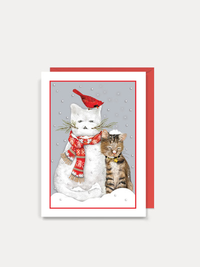 Cat and Snowman - 4.5 x 6.25 Christmas Card