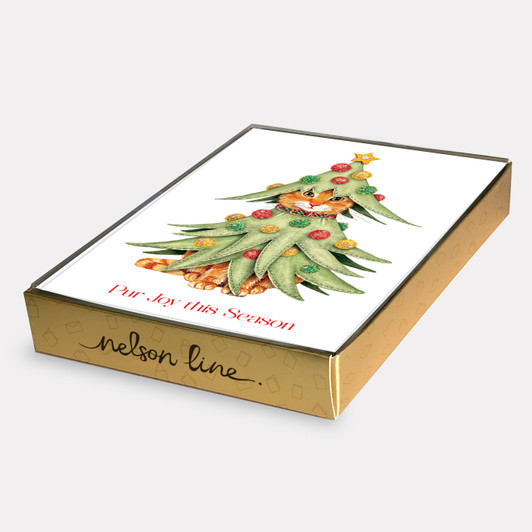 Kitty Xmas Tree - 10/Box Christmas Cards