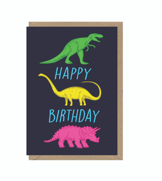Colorful Dinosaurs - Birthday Card