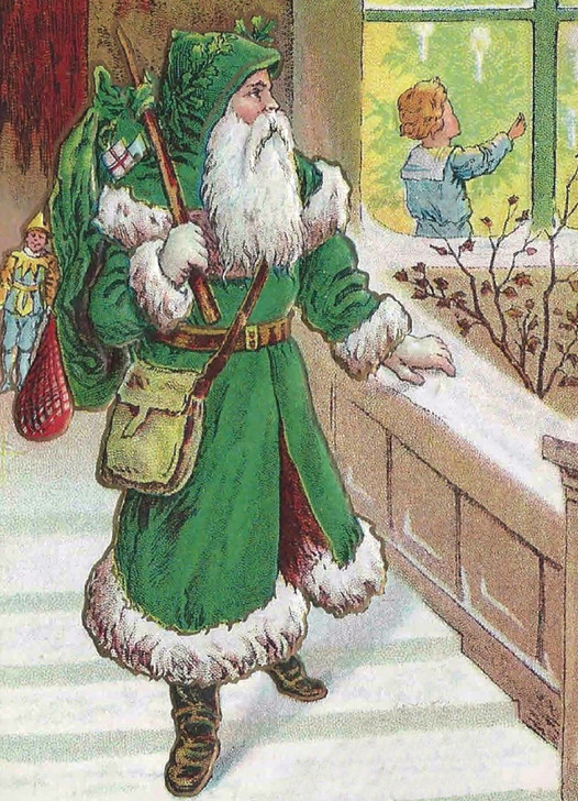 Santa Green Cloak - Vintage Christmas Card - NLSVX003