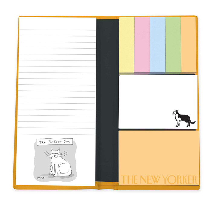 Inside photo of the product, showcasing the notepad, sticky-note tabs and pads, as well as cat cartoons.