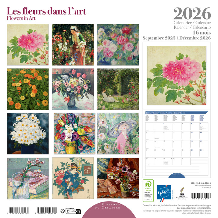 FLEURS DANS L'ART / FLOWERS IN ART - 12 x 12 WALL CALENDAR