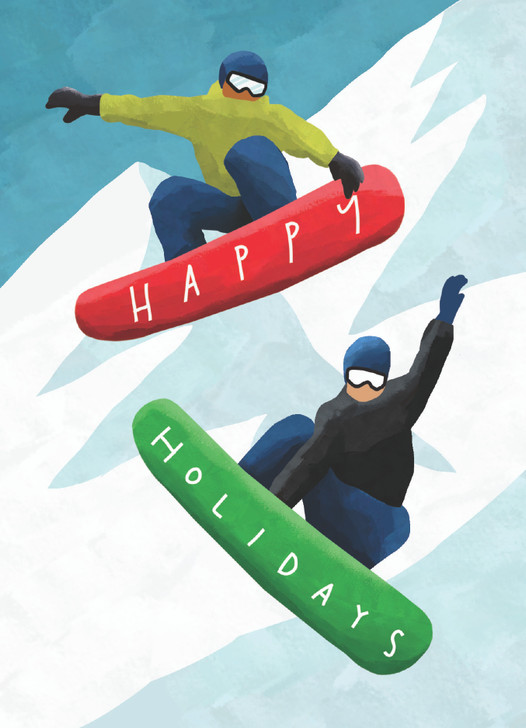 Snow Boarders - Christmas Box - 12 Cds/Env | Christmas & Holiday Greeting Card | Nelson Line Studio