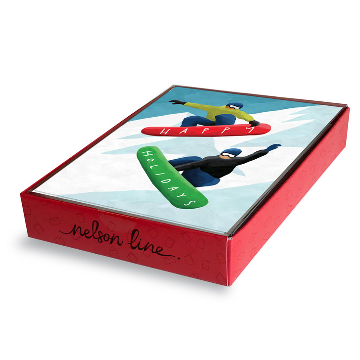 Snow Boarders - Christmas Box - 12 Cds/Env | Christmas & Holiday Greeting Card | Nelson Line Studio