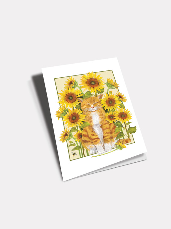 Cat Sunflowers - 4.5 x 6.25 Birthday Card