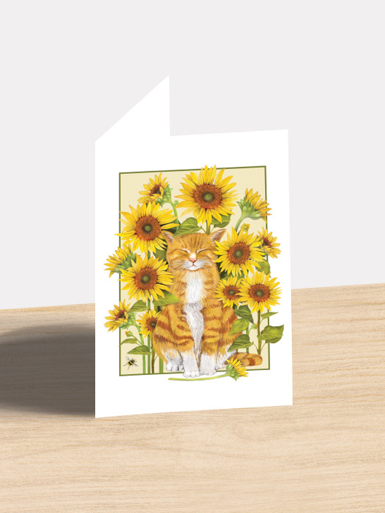 Cat Sunflowers - 4.5 x 6.25 Birthday Card