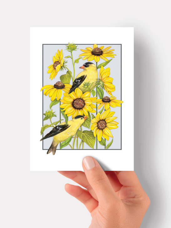 Sunflowers and Goldfinches - 4.5 x 6.25 Birthday Card