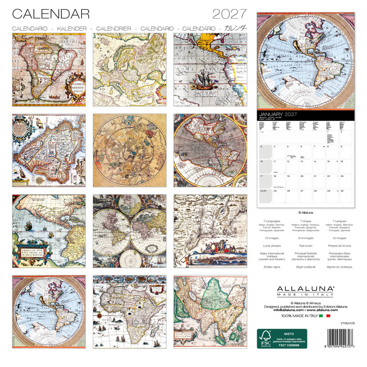 ANTIQUE MAPS 12 x 12 ALLALUNA CALENDAR