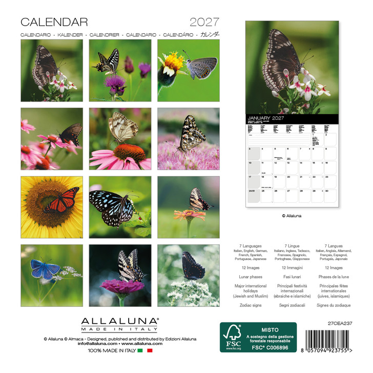 BUTTERFLIES 7 x 7 ALLALUNA CALENDAR