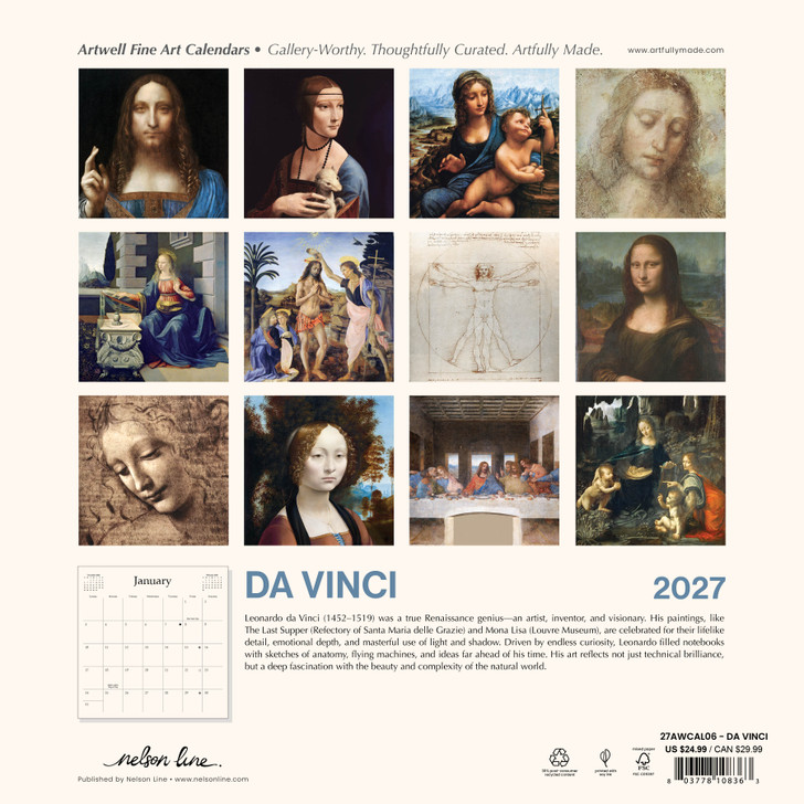 DA VINCI 12 x 12 ARTWELL CALENDAR