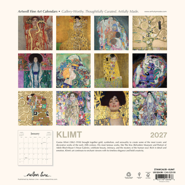 KLIMT 12 x 12 ARTWELL CALENDAR