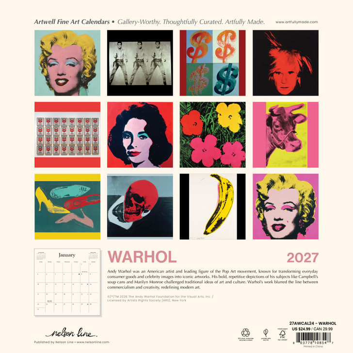 WARHOL 12 x 12 ARTWELL CALENDAR