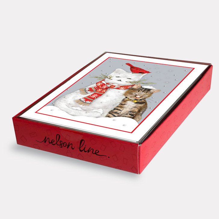 Cat and Snowman - 10/Box Christmas Cards
