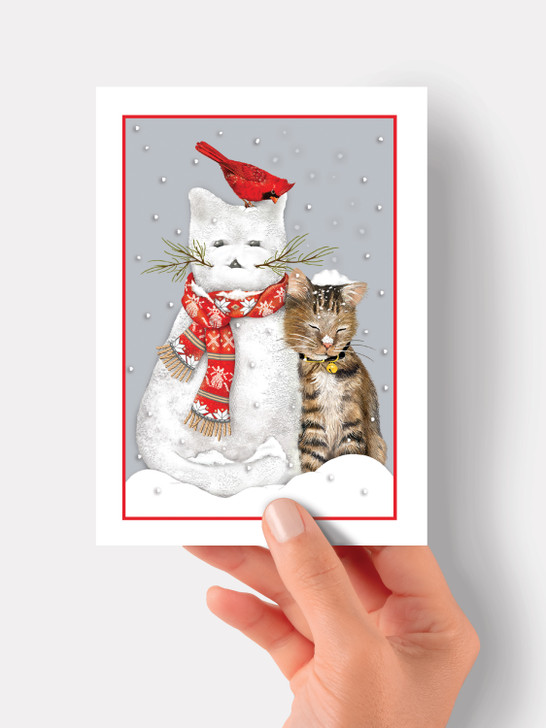 Cat and Snowman - 4.5 x 6.25 Christmas Card