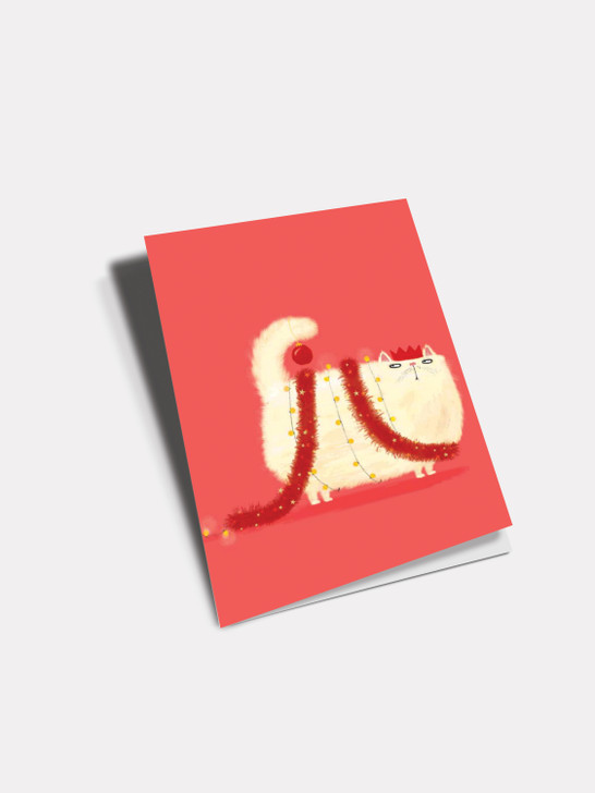 Christmas Tinsel Cat  - 4 x 6 Christmas Card