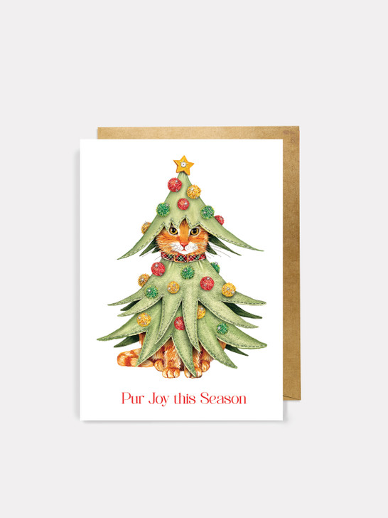 Kitty Xmas Tree - 4.5 x 6.25 Christmas Card