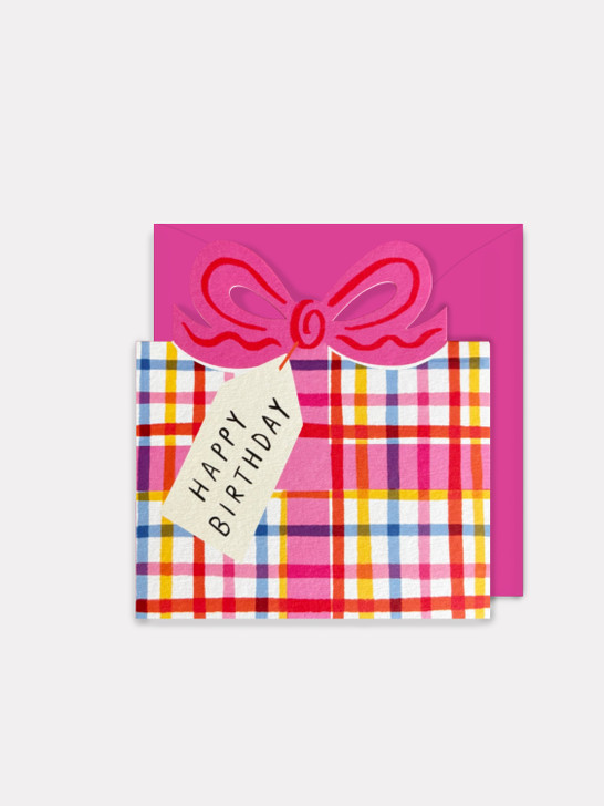Gingham Birthday Bow | Birthday Card | Kitty Kenda
