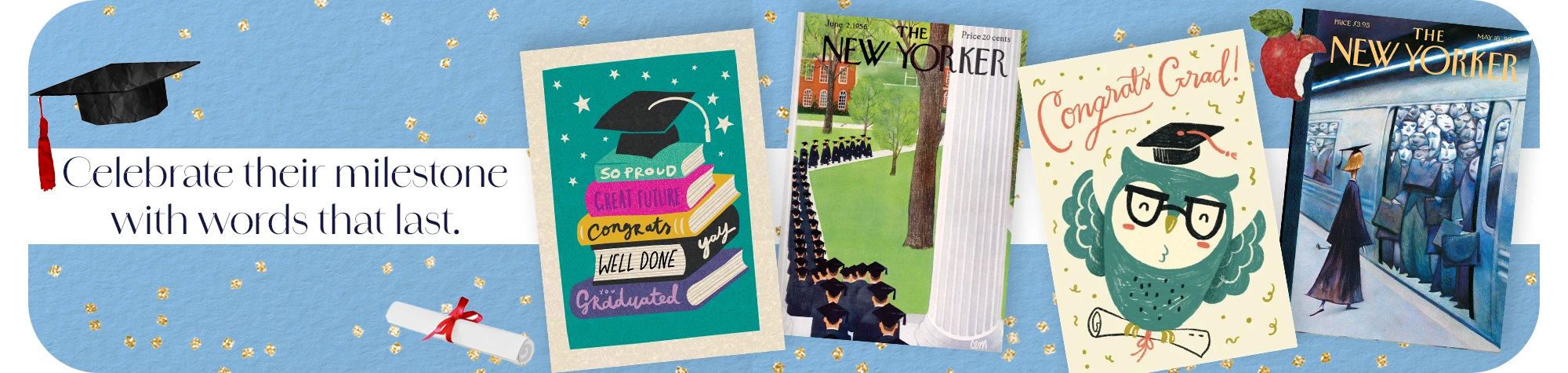 Graduation greeting cards featuring congratulatory designs and milestone celebration themes
