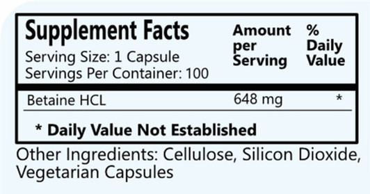 Betaine Hydrochloride 100 Capsules