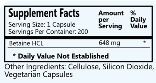 Betaine Hydrochloride 200  Capsules