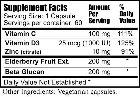 Beta-Berry (Beta Glucan, Elderberry Fruit Ext., Vitamin C, Vitamin D3 & Zinc)