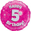 210465 PINK HOLOGRAPHIC HAPPY 5TH B'DAY 45CM FOIL BALLOON