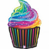 G35856 27 INCH RAINBOW CUPCAKE FOIL BALLOON. INC HELIUM & RIBBON