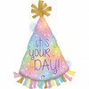 G35960RH 34 INCH OPAL PARTY HAT FOIL BALLOON. INC HELIUM & RIBBON
