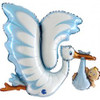 G72086P 53 INCH STORK BLUE FOIL BALLOON. INC HELIUM & RIBBON