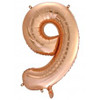 213749  9 NUMERAL ROSE GOLD FOIL BALLOON 87CM/34 INCH . INC HELIUM, WEIGHT, RIBBON