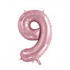 213769 9 NUMERAL LIGHT PINK FOIL BALLOON 87CM/34 INCH . INC HELIUM, WEIGHT, RIBBON
