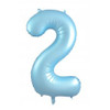 213862 NUMERAL PASTEL BLUE 2 FOIL BALLOON 87CM/34" HELIUM INFLATED, RIBBON AND WEIGHT